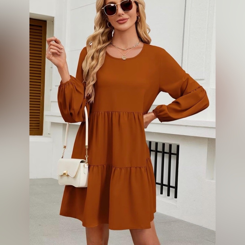 Elegant Caramel/Rust Tiered Dress